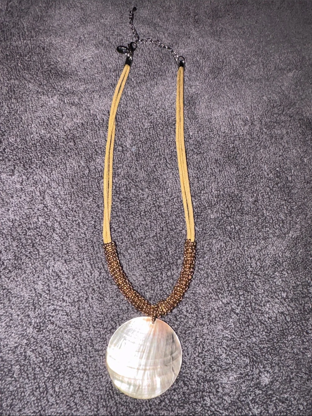 Lia Sophia Yellow Cord Necklace with Iridescent Mother-of-Pearl Pendant